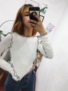 Một nước hit màu lượn sóng side knit áo len nữ mùa hè dài tay áo sơ mi bằng gỗ tai side slim phần mỏng sản phẩm mới 2 màu