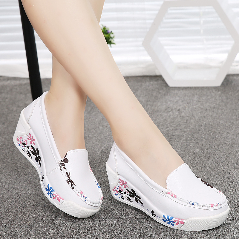 351 / White2021 spring and autumn Women's Shoes Thick bottom Muffin Slope heel Women's shoes comfortable non-slip Mom shoes white Nurse shoes Rocking shoes