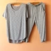 Có thể mặc đồ ngủ mùa hè nữ Hàn Quốc phiên bản của bông tre ngắn tay cổ tròn T-Shirt đáy áo Modal cắt quần dịch vụ nhà Bên ngoài ăn mặc