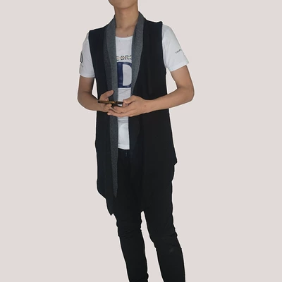 2017 mùa thu new England Slim fake hai mảnh của xu hướng phù hợp với màu sắc phần dài dệt kim nam vest Hàn Quốc phiên bản của chiếc áo đan len áo cardigan nam Dệt kim Vest