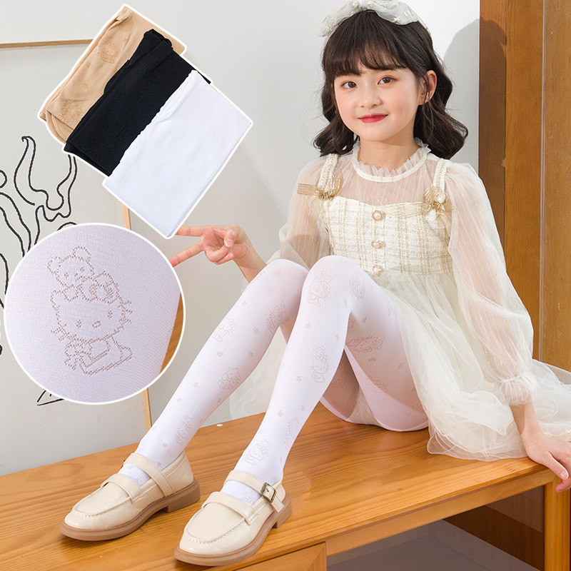Children's silk stockings, velvet pantyhose, summer thin, no ball, no drop, big girl's white leggings