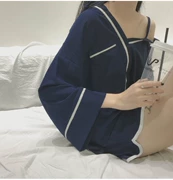 Bộ đồ ngủ nữ mùa hè phiên bản Hàn Quốc của màu rắn dễ thương ngắn tay dịch vụ nhà phù hợp với áo len có thể mặc bên ngoài phần mỏng