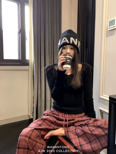 Wanantong -это хорошо -случайно! Lazy Street Checkered Leggings Straight Leisure Pants Женская зима