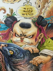 Контурный рисунок 大渣熊原创禅蟾馋办公家庭复制艺术装饰画岁墨有鱼福寿鮟鱇有框