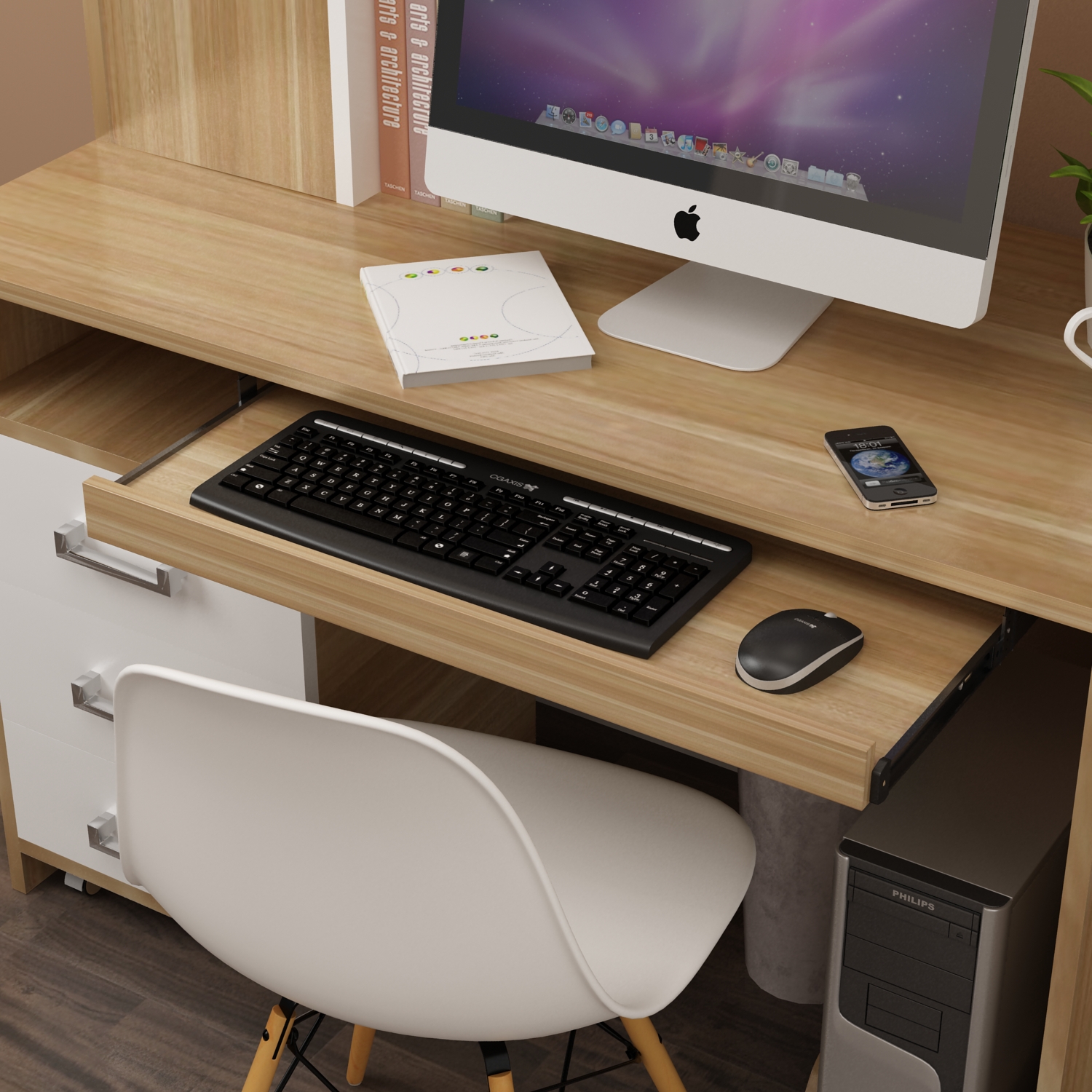 Компьютерный стол с выдвижной полкой для клавиатуры