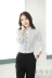 Mùa thu 2019 mới của phụ nữ Hàn Quốc sọc đen trắng dọc Slim áo sơ mi rộng tay dài áo voan - Áo sơ mi dài tay