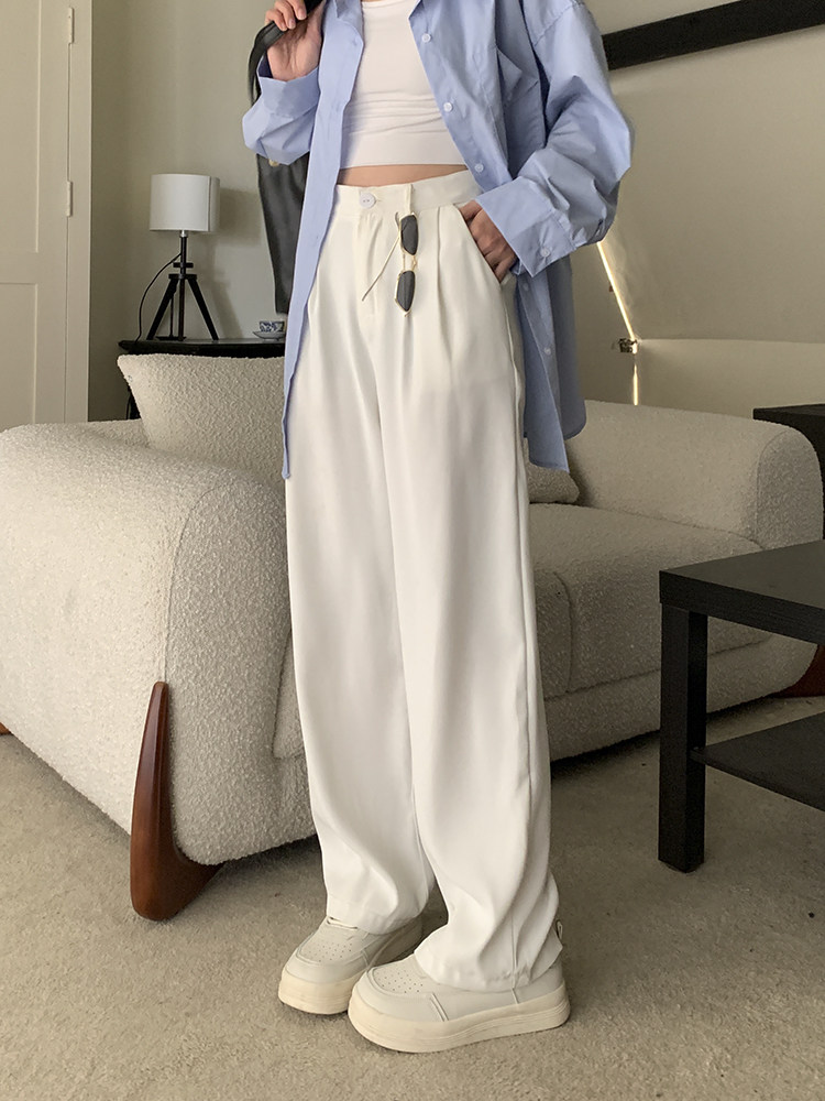 Spring petite black wide-leg dress pants for women, high-waisted straight-leg floor-length pants with a good drape, versatile and slimming, trendy suit pants Application Scenario