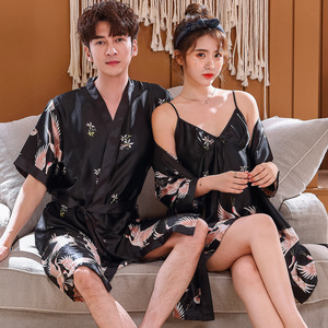 2020丝绸男士情侣睡袍春夏季薄款睡衣女睡裙冰丝质春秋天性感家居