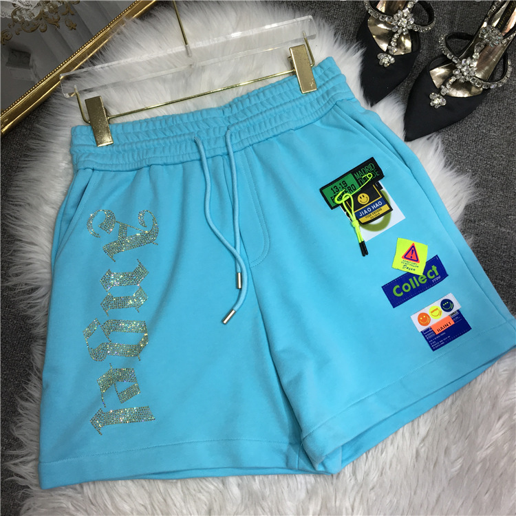 BlueEuropean goods heavy industry Hot drilling 2021 new pattern shorts ma'am easy Versatile Hot pants leisure time Wide leg pants summer trousers tide