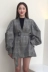 Hàn quốc chic mùa thu retro lỏng đèn lồng tay áo khí V-Cổ eo bandage kẻ sọc dài phù hợp với áo khoác nữ