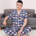 Bông lụa trung niên đồ ngủ nam mùa hè cotton quần ngắn tay đồ ngủ phù hợp với giản dị bông lụa dịch vụ nhà Bộ Pajama