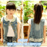 2018 mùa xuân và mùa thu mô hình ngọc trai cổ áo denim vest bé áo khoác cô gái trẻ em quần áo trẻ em vest thời trang vest áo gile thu đông cho bé trai