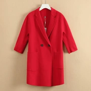 Sê-ri ● giảm giá mùa đông nữ 2018 áo khoác len mới màu đỏ hai mặt nữ