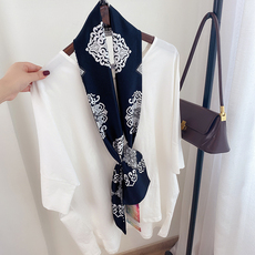 шарф 春秋季绸缎复古碎花长款丝巾仿真丝围巾女装饰韩国东大门小领巾