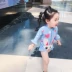 Đồ bơi trẻ em Hàn Quốc một mảnh Áo tắm Hàn Quốc cho bé gái áo gió dài tay chống nắng hoạt hình váy thỏ mũ bơi - Đồ bơi trẻ em