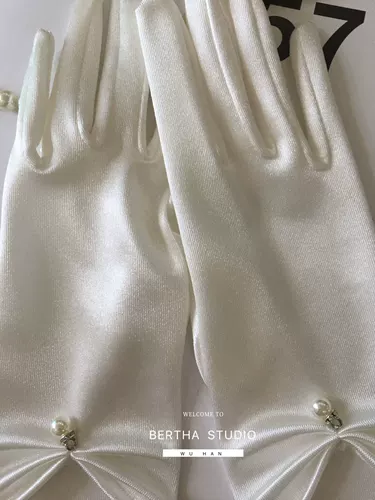 Bertha Минималистичные ретро короткие белые перчатки из жемчуга для невесты