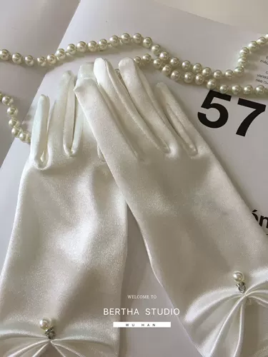 Bertha Минималистичные ретро короткие белые перчатки из жемчуга для невесты