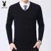 Thương hiệu áo len nam V-Cổ trung niên màu rắn cashmere áo len cha mặc trung niên áo len mùa thu và mùa đông mô hình dày