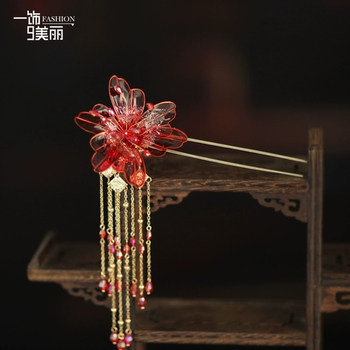 Красный аксессуар для волос для невесты, простой крой, китайский стиль