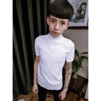Bác nam cửa hàng Liu ngã ba ngã ba Zhao Zhongge với nam cao cổ áo ngắn tay áo len Hàn Quốc Slim nam áo len