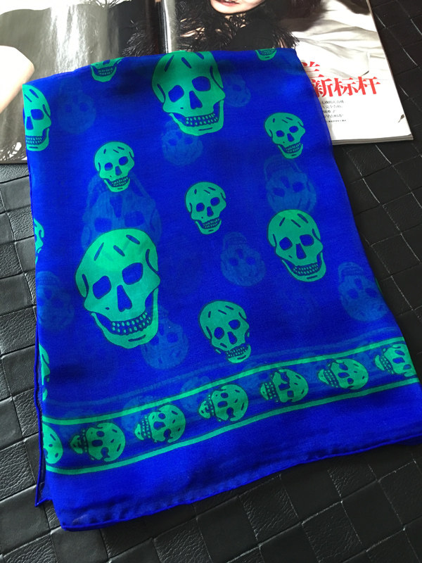 6 blue background and green headSale wheat skull Classic style real silk Silk scarf female spring and autumn sunshade mulberry silk Large square towel Shawl scarf