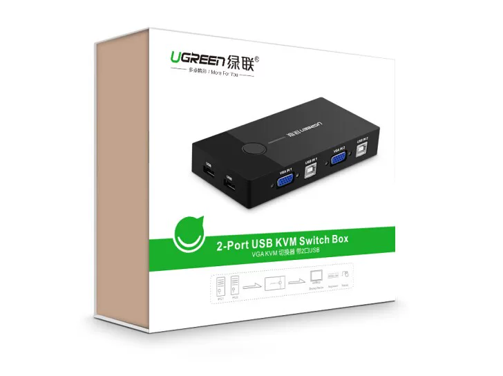 Зеленый Union (Ugreen) KVM-переключатель VGA видеокадрер два входа два выхода компьютерный переключатель 30357