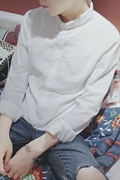 JN小立领白色韩版亚麻衬衣