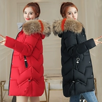 2018 mùa đông mới dài phần dày xuống áo độn bông nữ áo khoác cotton cỡ lớn Phiên bản Hàn Quốc của áo khoác trùm đầu mỏng áo khoác lông vũ dáng dài nữ