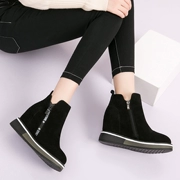 Giày bốt ngắn tăng thêm trong mùa đông, nêm nữ và giày đế cao nhung dày nữ 2018 phiên bản Hàn Quốc mới của da hoang dã giải trí