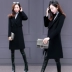 Áo len nữ phần dài 2018 mới mỏng Hàn Quốc phiên bản của nhỏ màu đen dày mùa đông eo eo áo áo dạ ngắn nữ Accentuated eo áo