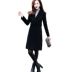 Áo len nữ phần dài 2018 mới mỏng Hàn Quốc phiên bản của nhỏ màu đen dày mùa đông eo eo áo