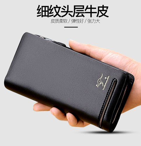 Кожаный бумажник, длинный кошелек, сумка с петлей на руку для отдыха, из натуральной кожи, воловья кожа, бизнес-версия