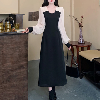 taobao agent Retro long skirt, design dress with sleeves, French retro style, bright catchy style, fitted, autumn, plus size, trend of season, long sleeve