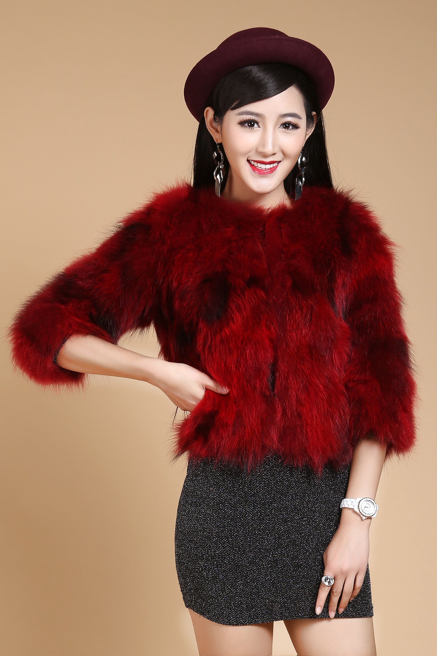 貉子皮草外套女短款fox fur grass slim fur one