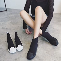 2018 Hàn Quốc phiên bản của ulzzang vỏ đầu giày cao đàn hồi giày của phụ nữ phẳng vòng đầu đặt chân vớ giày phụ nữ giày thể thao nữ màu trắng
