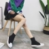 2018 Hàn Quốc phiên bản của ulzzang vỏ đầu giày cao đàn hồi giày của phụ nữ phẳng vòng đầu đặt chân vớ giày phụ nữ giày thể thao nữ màu trắng Giày cao gót