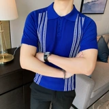 Трикотажная футболка polo, летняя тонкая шелковая трендовая рубашка, облегающий крой, в корейском стиле, короткий рукав