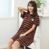 Chất béo mm ngắn tay sọc đồ ngủ nữ mùa hè bông lỏng Hàn Quốc phiên bản của nightdress mùa hè cộng với phân bón XL 200 kg