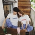 Phim hoạt hình dễ thương couple đồ ngủ cotton mùa hè kẻ sọc thể thao giản dị phù hợp với nam giới và phụ nữ mô hình quần ngắn tay dịch vụ nhà đồ pijama Cặp đôi