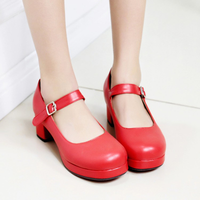 taobao agent Red high -heeled leather shoes COS clothing female Lolita maid costume king of Glory Angela Kangna little red hat shoes