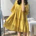 Chất liệu cotton giảm tuổi xuân hè phiên bản Hàn Quốc của chiếc váy tay trumpet dáng suông rộng và váy búp bê eo cao mỏng chân váy bánh bèo cổ tích - Váy eo cao