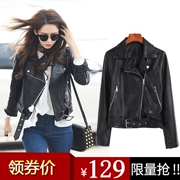 Sao với cùng một đoạn da phụ nữ đoạn ngắn 2018 mùa xuân và mùa thu mới của Hàn Quốc phiên bản của pu leather motorcycle leather jacket áo khoác Mỏng