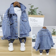 Big E small e2019 mùa thu phong cách mới cho bé gái Phiên bản Hàn Quốc của áo khoác denim đính cườm cho trẻ em áo khoác thủy triều 18163 - Áo khoác