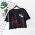 Q4 mùa hè 2018 mới thời trang triều fan thêu thêu lỏng eo cao là mỏng lượn sóng side nhỏ áo T-Shirt nữ 2849 áo phông ngắn tay Áo phông