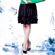 Yi Yi Fan Square nhảy trang phục váy mùa hè mới ren bên váy đơn màu đen - Quần áo tập thể hình
