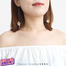 Свисающие серьги 日式和风耳线浪漫樱花长款超仙少女耳饰ins原宿扇子仙鹤耳环耳钉