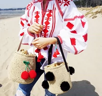 Милая соломенная пляжная сумка на одно плечо, сумка для путешествий, Южная Корея
