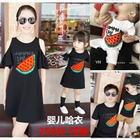 Cha mẹ và con gia đình mùa hè ba gia đình mẹ và con cộng với phân bón XL sơ sinh t-shirt mẹ váy bé là mỏng bexinhshop shop