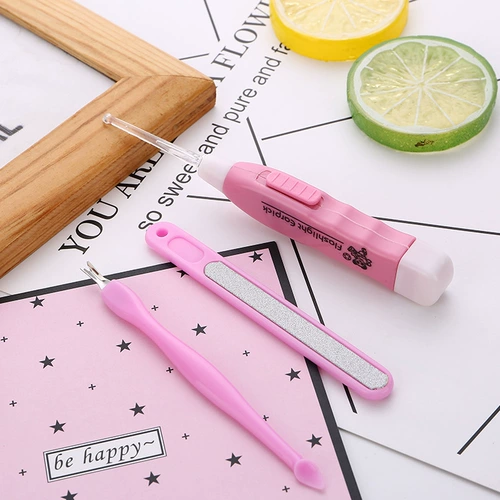 Светящаяся электронная детская легкая матовая ухочистка для ногтей, комплект для маникюра, 3 предмета