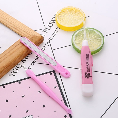 Светящаяся электронная детская легкая матовая ухочистка для ногтей, комплект для маникюра, 3 предмета